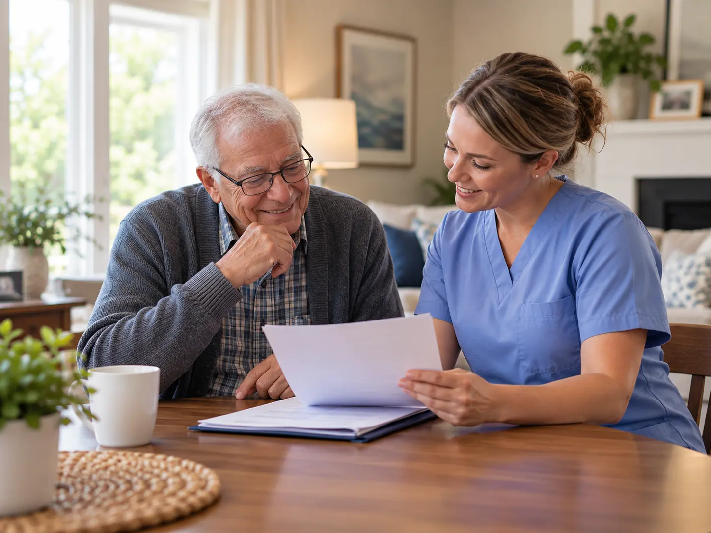 Caregiver supporting an older adult at home